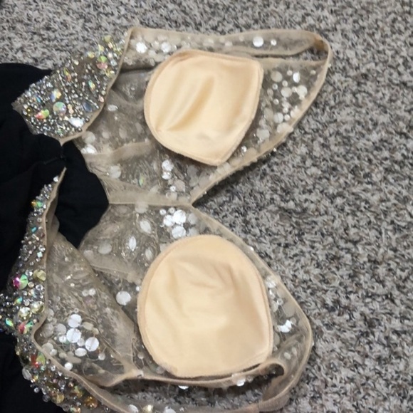 Poly USA By Neblon Gown Maxi Dress Size Small Petite Black Rhinestone - Picture 7 of 12